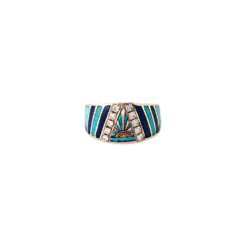 beautiful rings for women -SUNSHINE OPAL CHEVRON INLAY RING