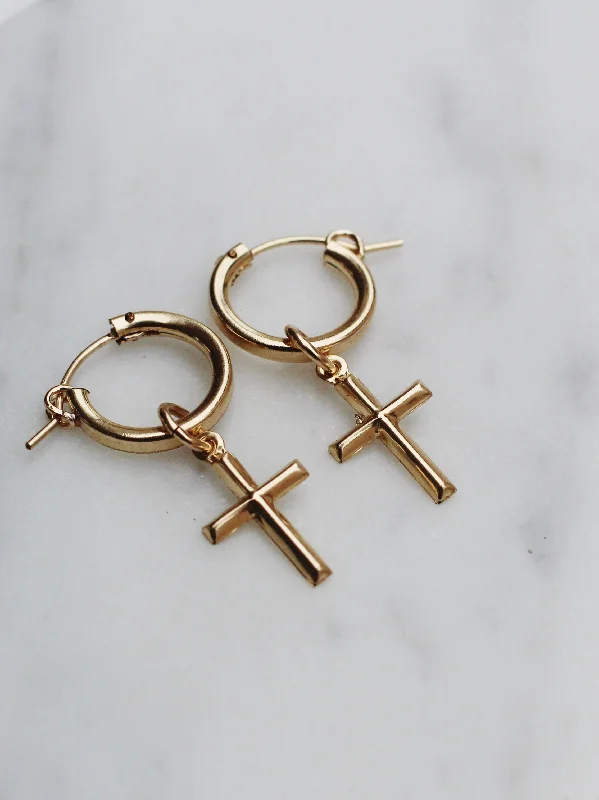 modern earrings for women -Trust Cross Earrings