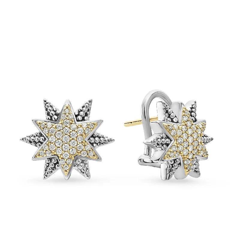 personalized earrings for women -North Star Two-Tone Star Diamond Earrings