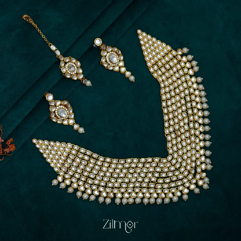 luxury diamond necklaces for women -CL1011367 - Bridal  Kundan Necklace Earrings with Maangtikka