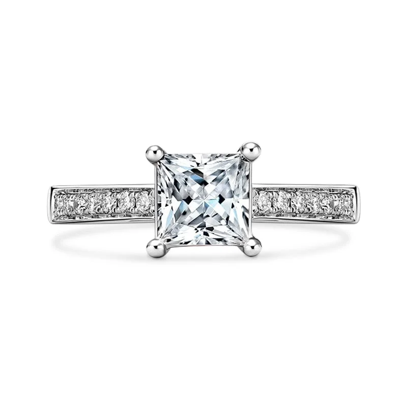 princess cut diamond engagement rings -Fashionable Princess Square Moissanite Engagement Ring for Women