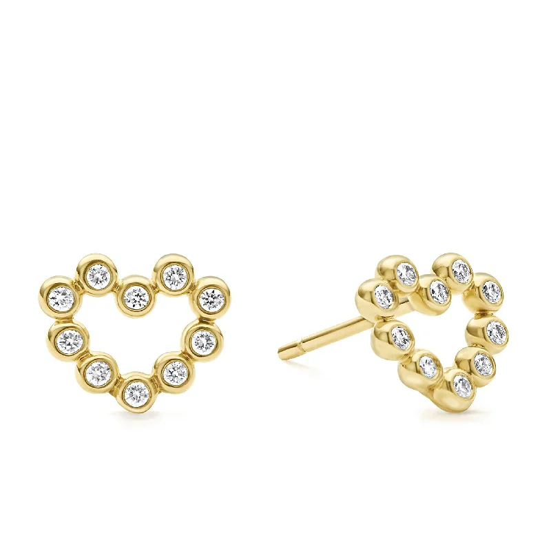 modern earrings for women -KSL 18K Gold Heart Diamond Stud Earrings