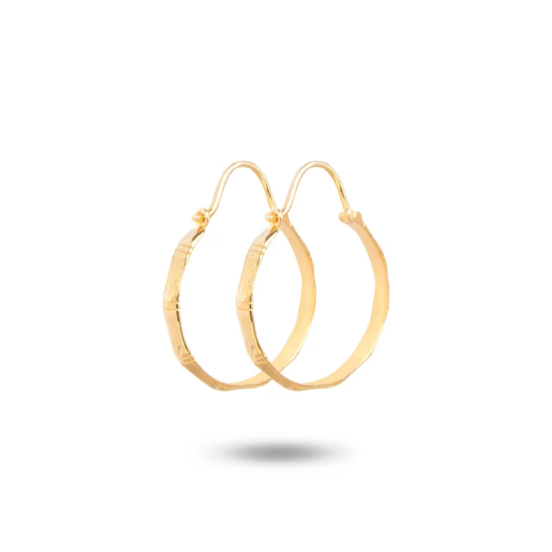 personalized earrings sets -10K Yellow Gold Bamboo Leaf Hoop Earrings