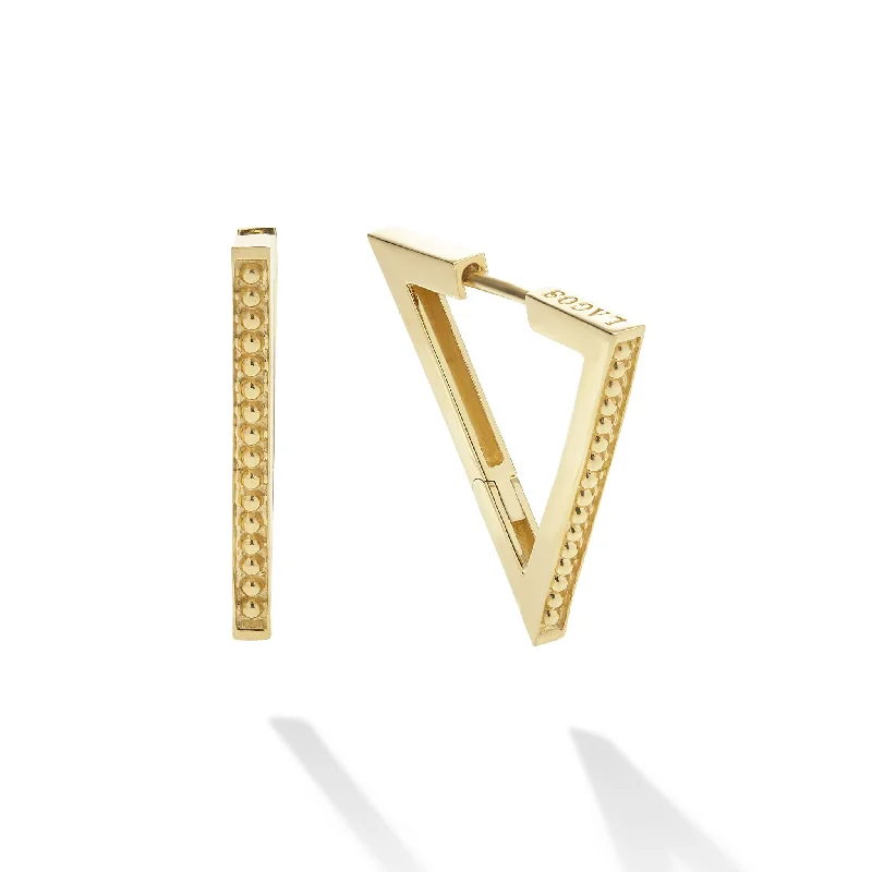 gold huggie earrings for women -Caviar Gold 18K Gold Triangle Caviar Hoop Earrings