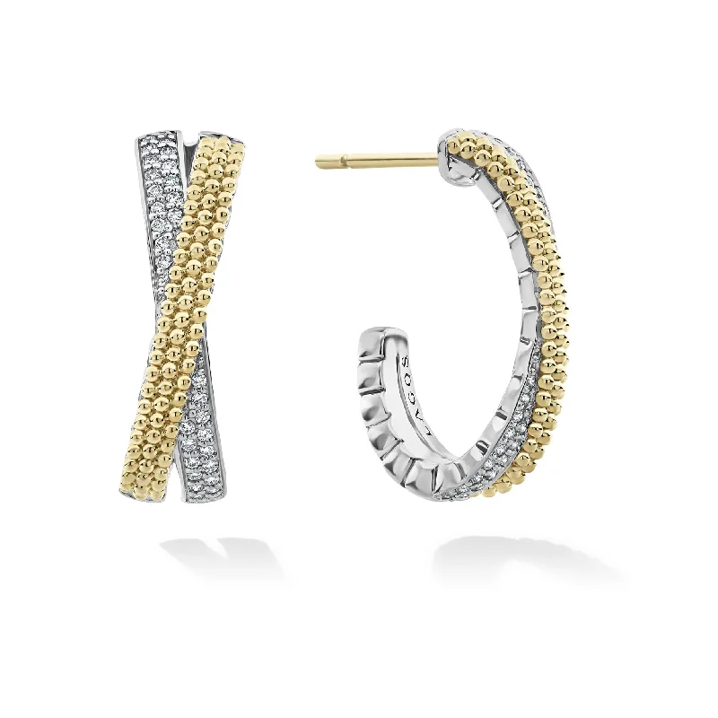 fashion gold earrings -Caviar Lux Two-Tone Caviar X Diamond Hoop Earrings