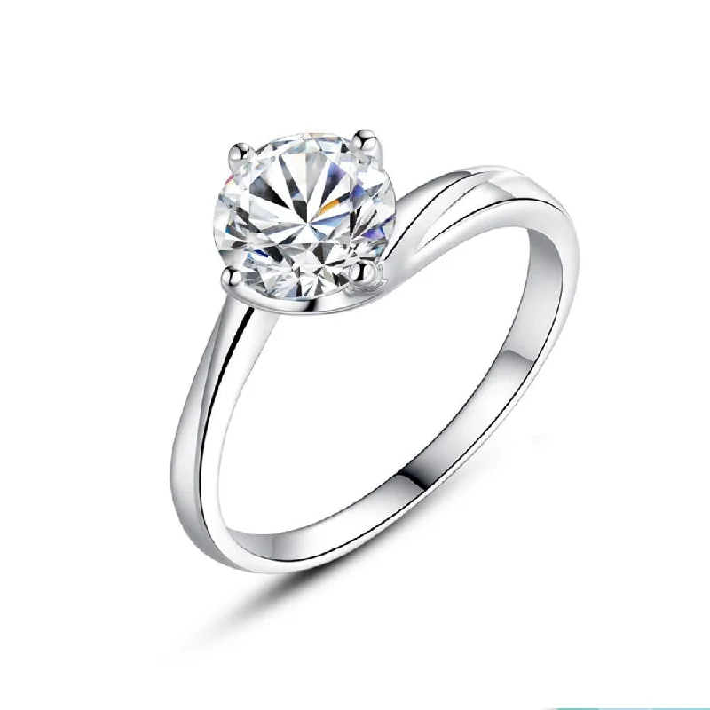 designer engagement rings -Cubic Zirconia Engagement Ring in Sterling Silver Four Claws