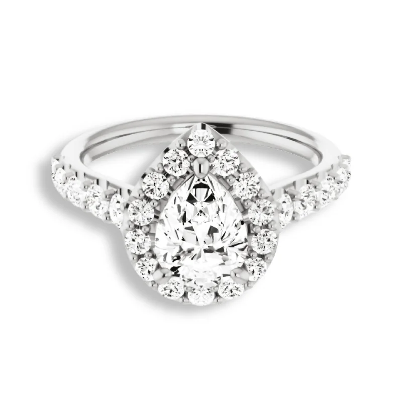 solitaire engagement rings for women -Pear Cut Diamond Halo Engagement Ring