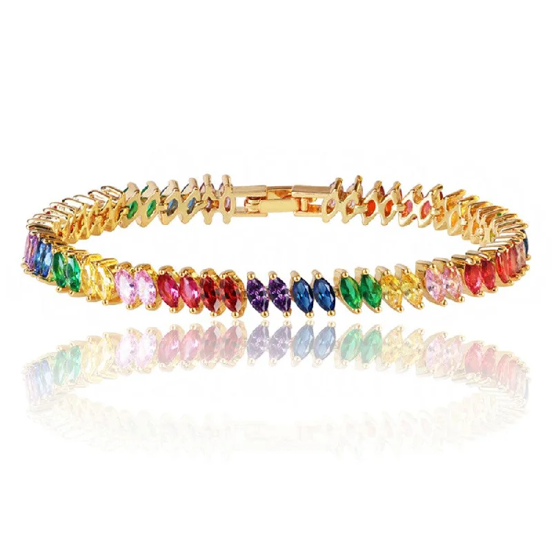 charm bangles for women -Rainbow Cubic Zirconia Tennis Bracelet with Rainbow Marquise Stones