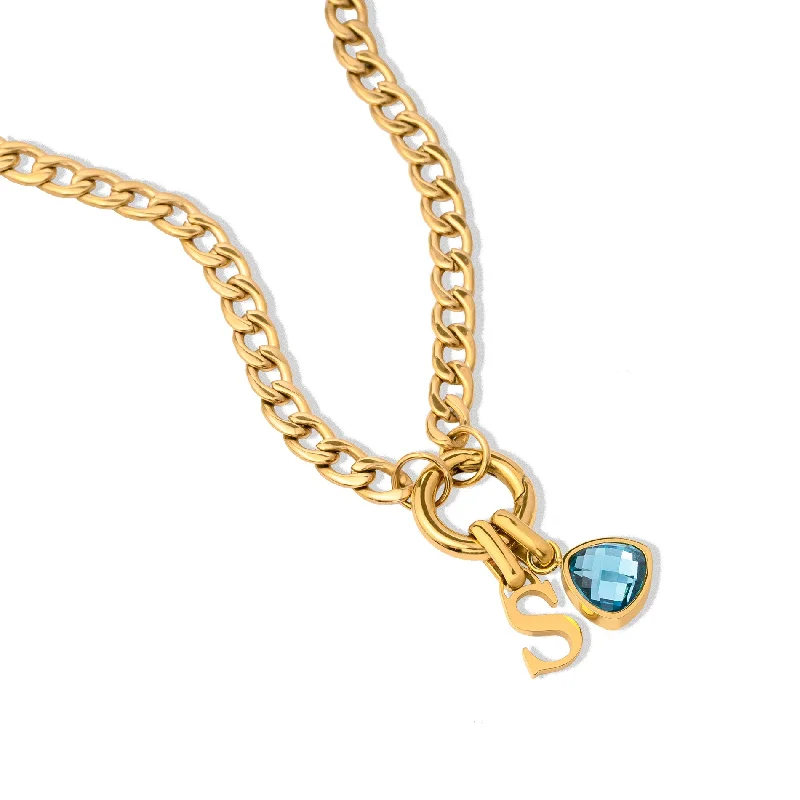 pendant necklaces for women -Letter & birthstone necklace gold