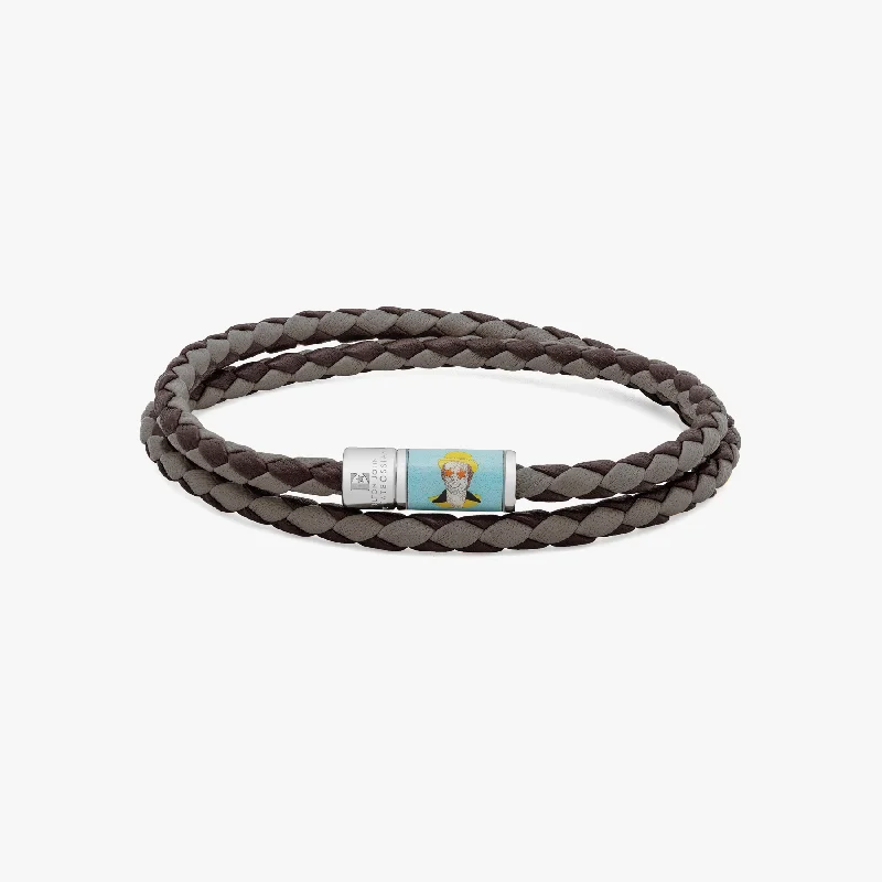 women’s engagement bangles -ELTON JOHN Star Pop bracelet in double wrap Italian brown and stone leather