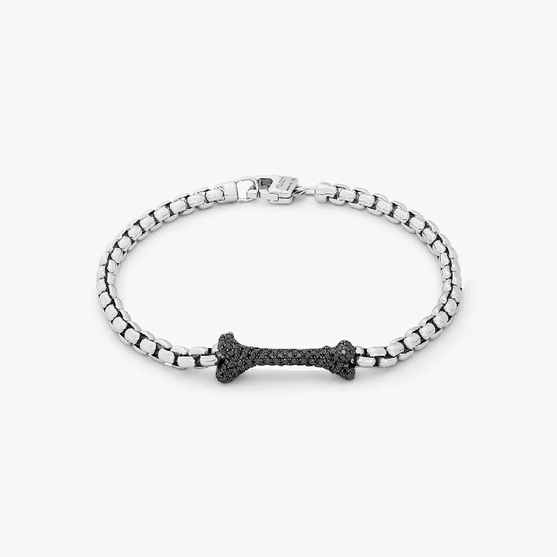 charm bangles for women -Black Diamond Sterling Silver Osso Bone Bracelet