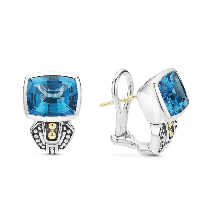 silver hoop earrings for women -Caviar Color Bezel-Set Swiss Blue Topaz Earrings