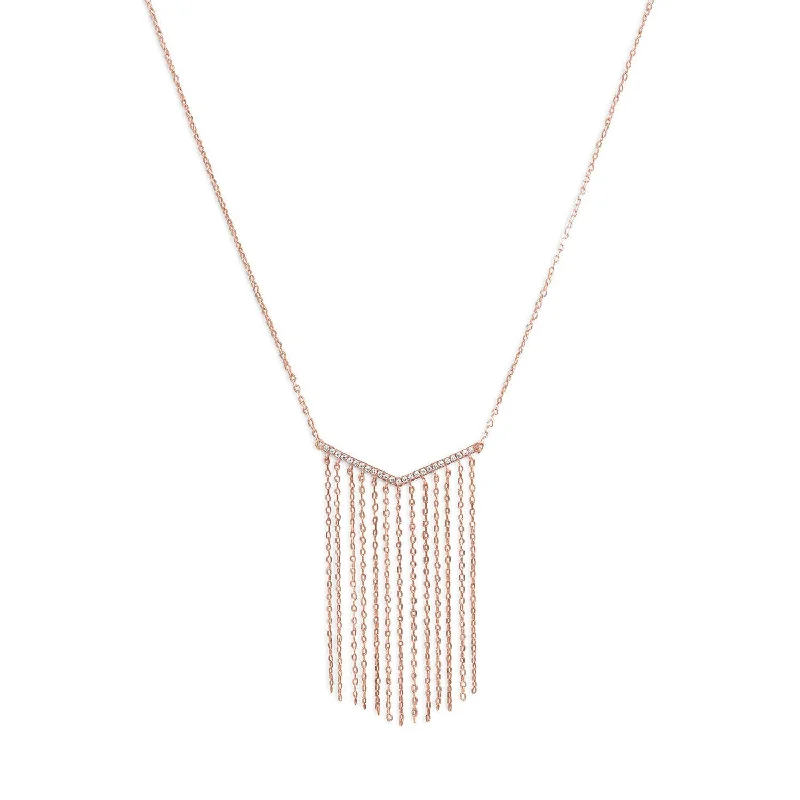 personalized birthstone necklaces for women -14 Karat Rose Gold Plated "V" Tassel Drop Necklace