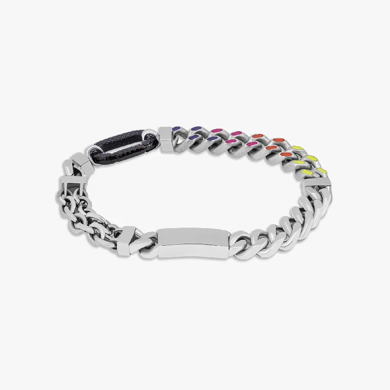 leather cuff bracelets -Catena Multi Bracelet In Stainless Steel with Multi Colour enamel