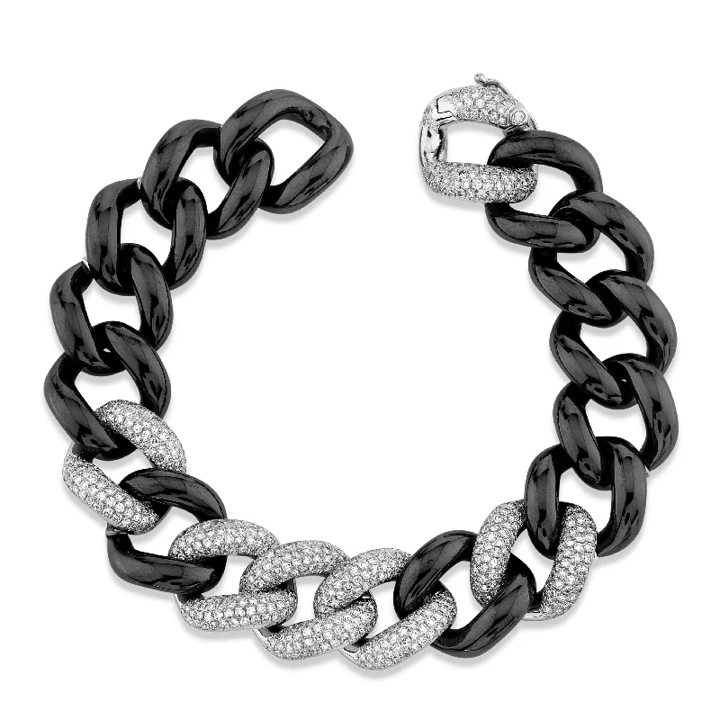 infinity bracelets for women -READY TO SHIP DIAMOND 6 PAVE BLACK CERAMIC JUMBO LINK BRACELET