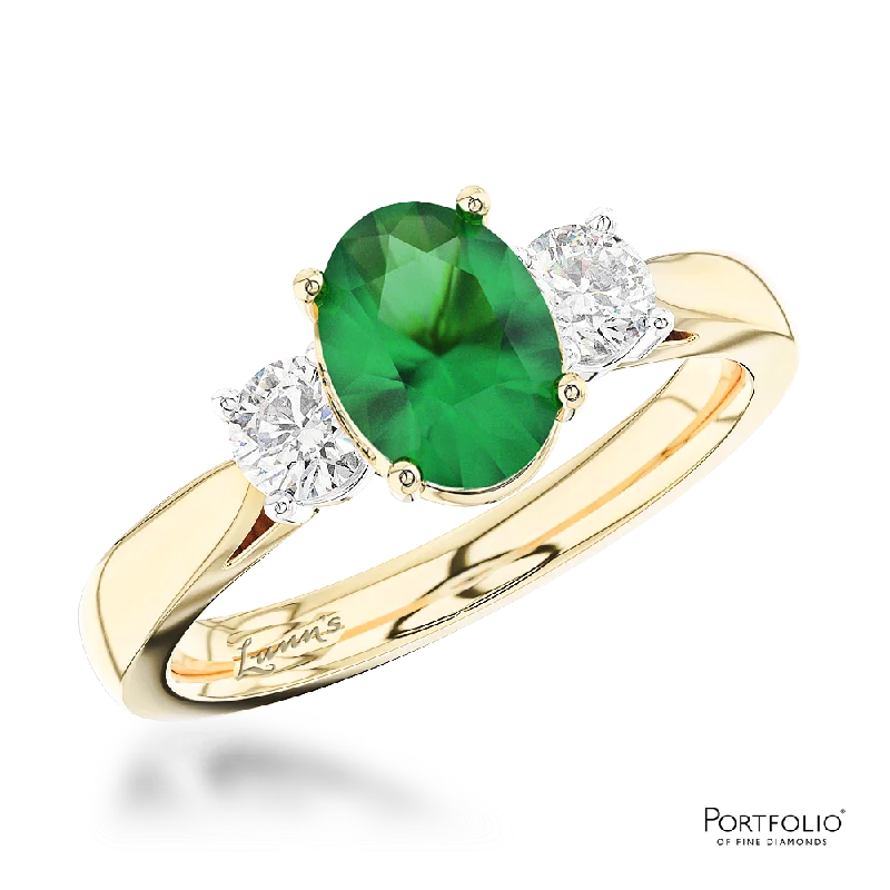 women’s pearl rings -Three Stone 0.50ct Emerald Yellow Gold/Platinum Ring