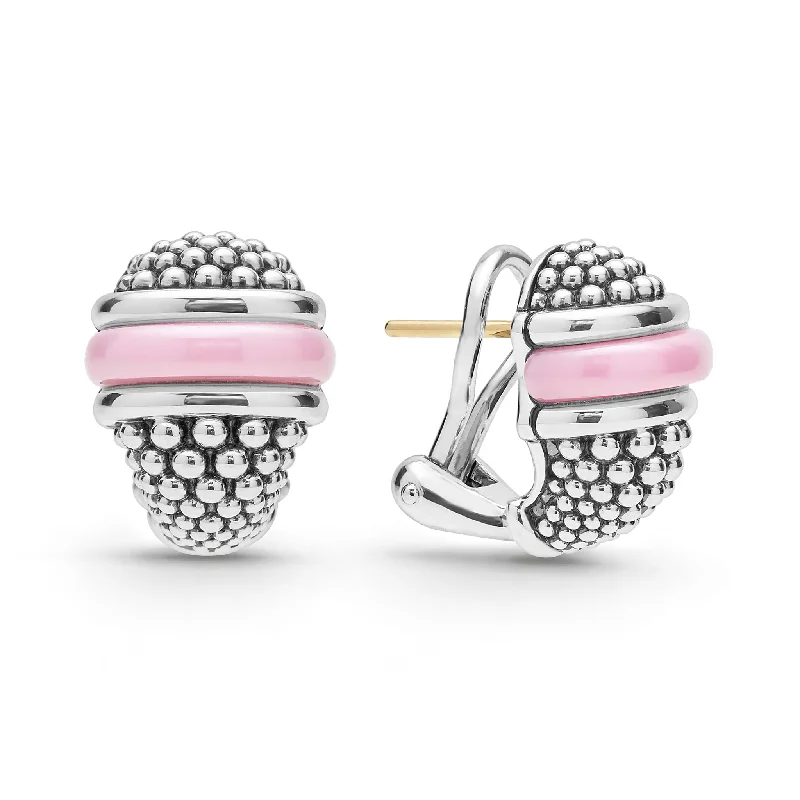 chic earrings for women -Pink Caviar Ceramic Caviar Omega Clip Earrings