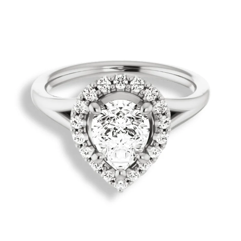 round cut engagement rings for women -Pear Cut Diamond Halo Engagement Ring