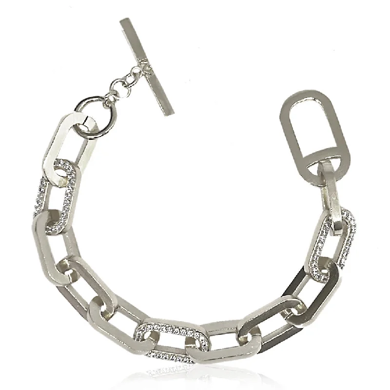 contemporary bangles for women -SILVER PAVE RICO CHAIN BRACELET