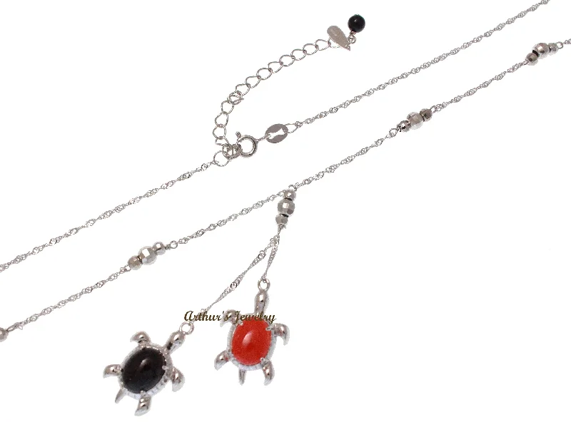 long necklaces for women -GENUINE RED BLACK CORAL HAWAIIAN SEA TURTLE LARIAT NECKLACE 925 SILVER 18"