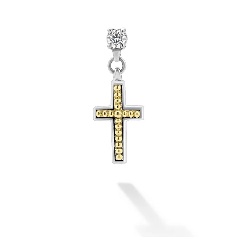 fashion earrings for women -Anthem Two-Tone Diamond Cross Earring