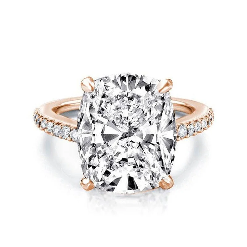 halo diamond engagement rings -Rose Gold Sona Diamond Engagement Rings Cushion Cut 6 Carat