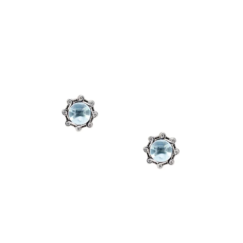 vintage stud earrings -Silver Celestial Stud Earrings - Sky Blue Topaz