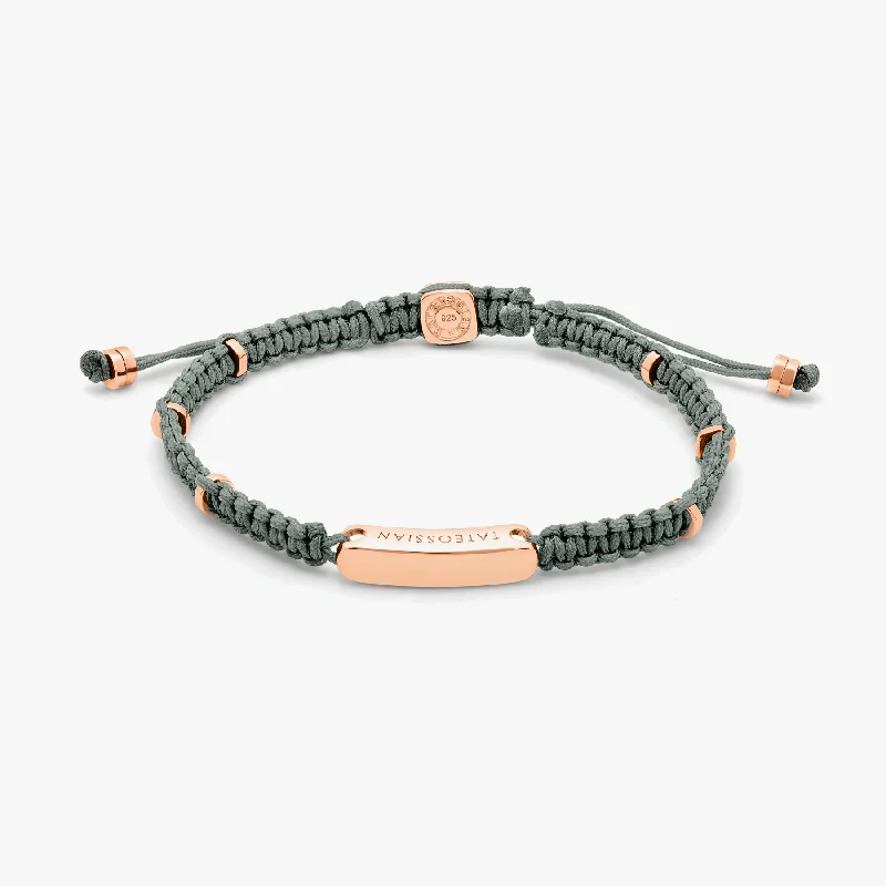 colorful bangles for women -Macramé Bracelet In Khaki Green With Rose Gold- Engravable