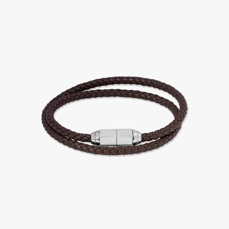 women’s silver cuff bangles -Signature Hexade Pop Bracelet In Brown With Rhodium Plated Silver