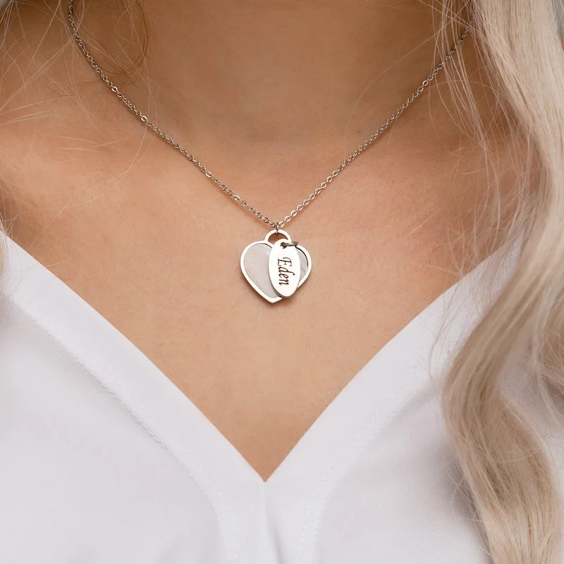 romantic necklaces for women -Seashell heart & tag silver