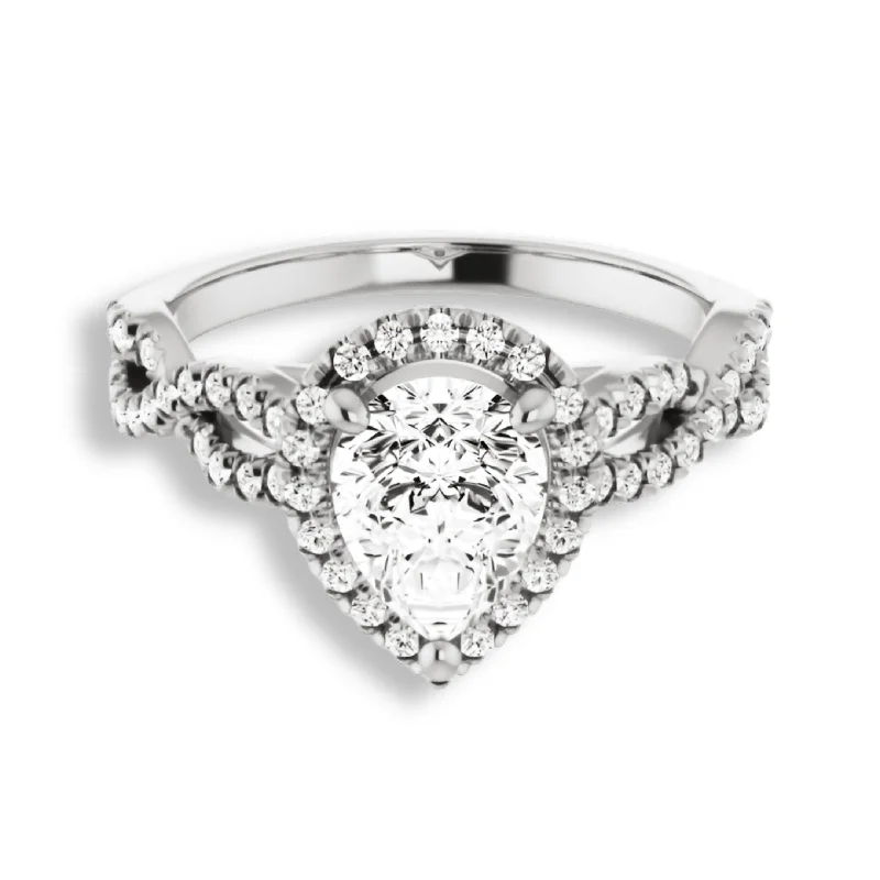 princess cut engagement rings for women -Pear Cut Diamond Halo Engagement Ring