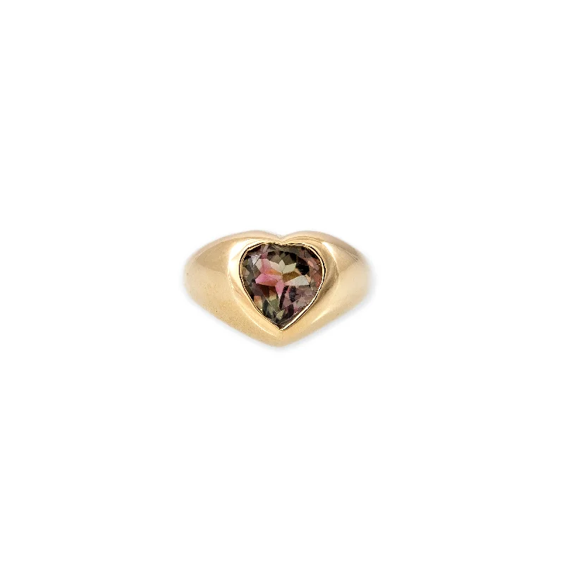 custom rings for women -WATERMELON TOURMALINE HEART SIGNET RING