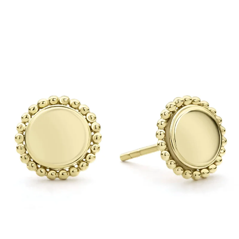 stylish earrings for women -Caviar Gold 18K Gold Circle Stud Earrings