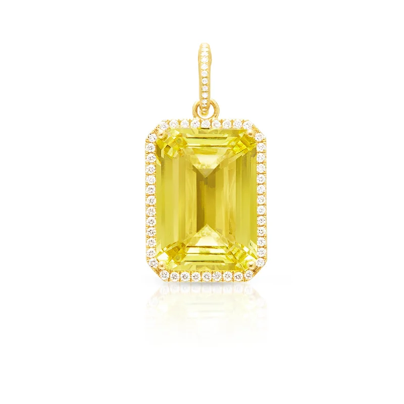 modern necklaces for women -18KT Yellow Gold Diamond Lemon Quartz Luxe Jolly Charm Pendant with Diamond Clip on Bail