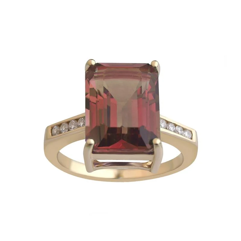 luxury rings for engagement -9K Yellow Gold Garnet & Diamond Ring