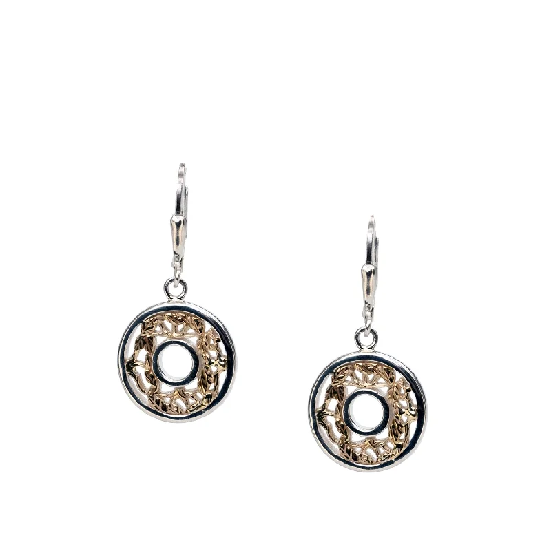 bold statement earrings -Silver And 10k Gold Tree of Life Circle Celtic Earrings