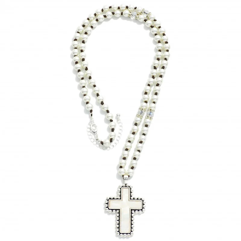 designer necklaces for women -Pearlescent Cross Pendant Necklace