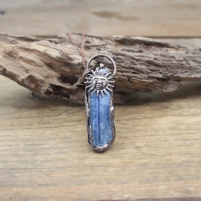 choker necklaces for women -Blue Kyanite Sun Pendant Necklace