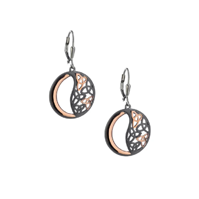 dainty earrings for women -Darkened Silver and 10k Rose Gold Celtic Trinity Earrings