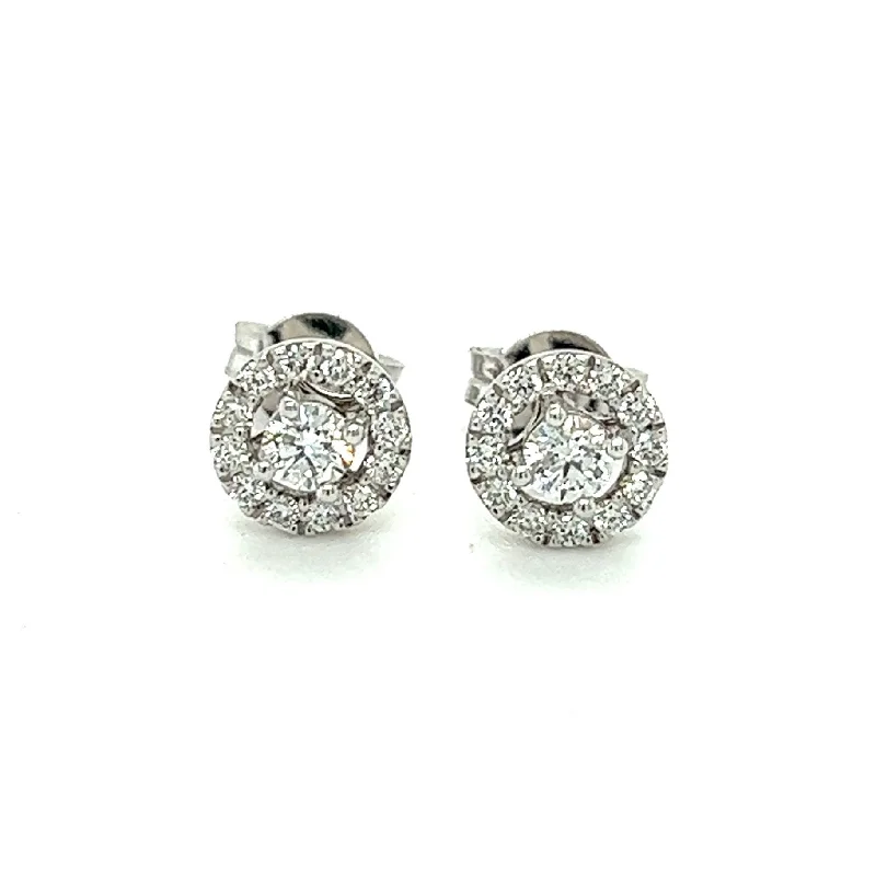 trendy earrings for women -Halo Diamond Stud Earrings