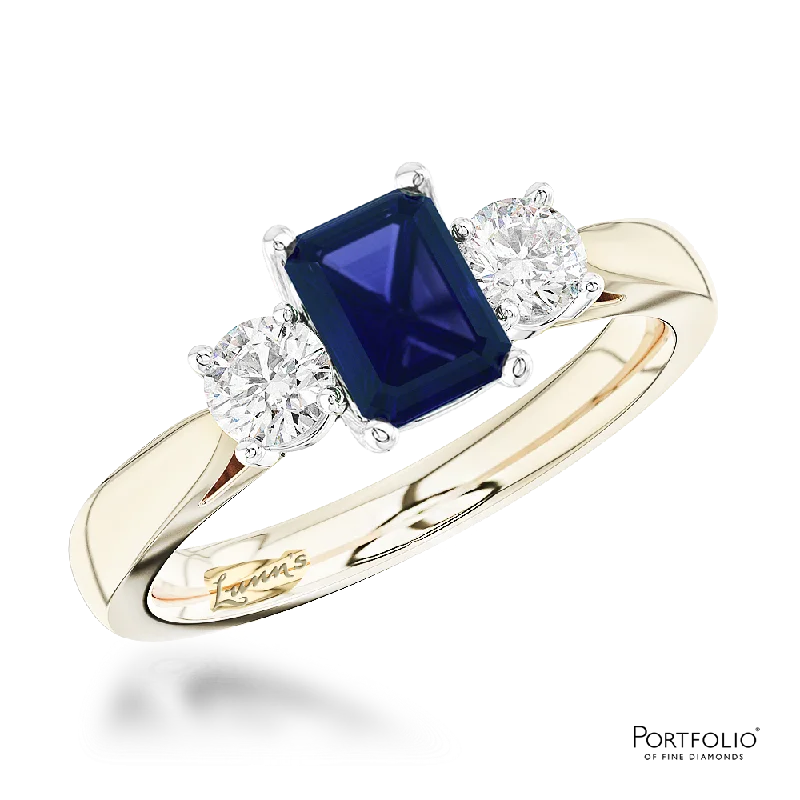 fashion gemstone rings -Three Stone 1.72ct Sapphire Yellow Gold/Platinum Ring