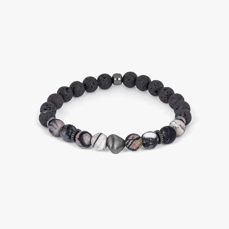 fashion bangles for women -Nugget bracelet with spiderweb jasper and black rhodium plated sterling silver