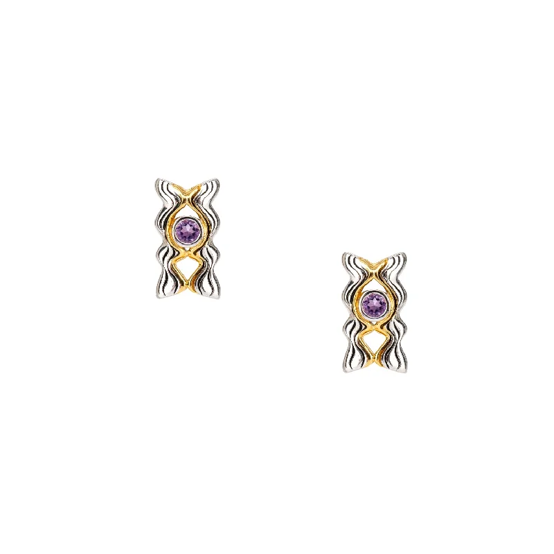 classic diamond earrings -Silver and 10k Gold Rocks 'n Rivers Stud Earring - Amethyst