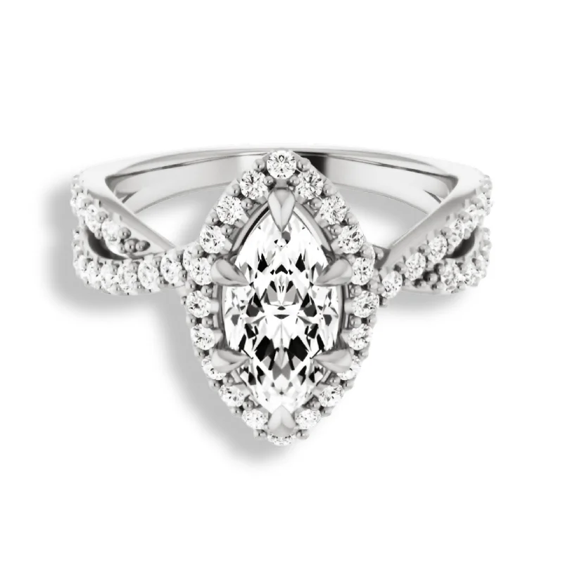 unique engagement rings for women -Marquise Cut Diamond Halo Engagement Ring