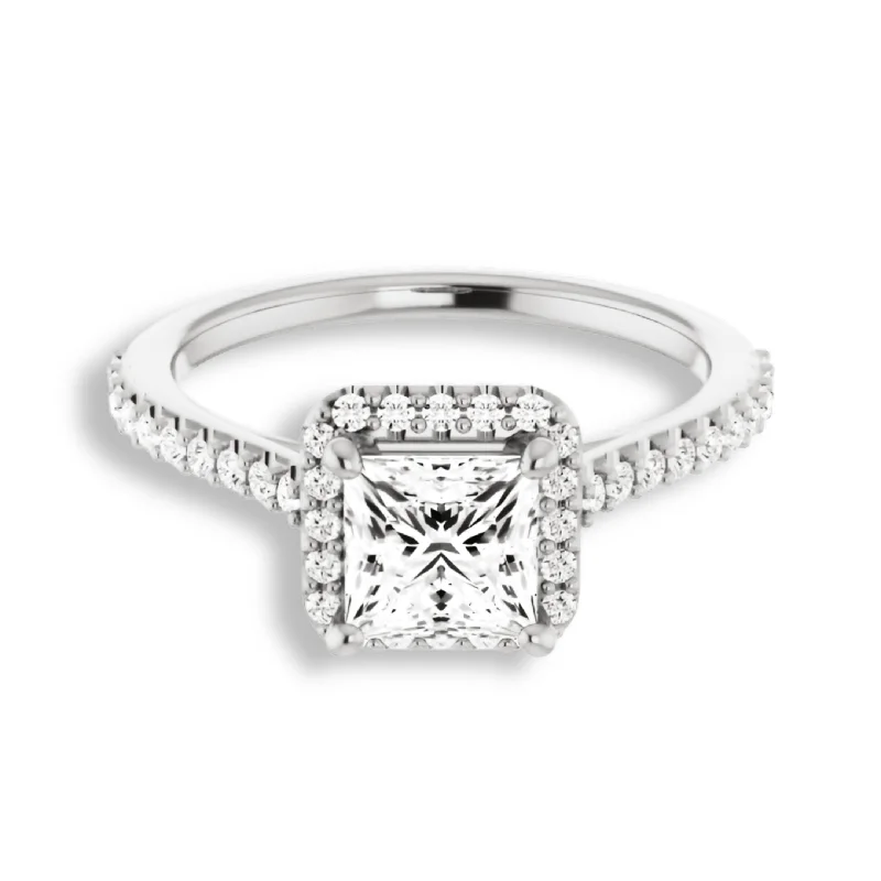 vintage-inspired engagement rings -Princess Diamond Halo Engagement Ring