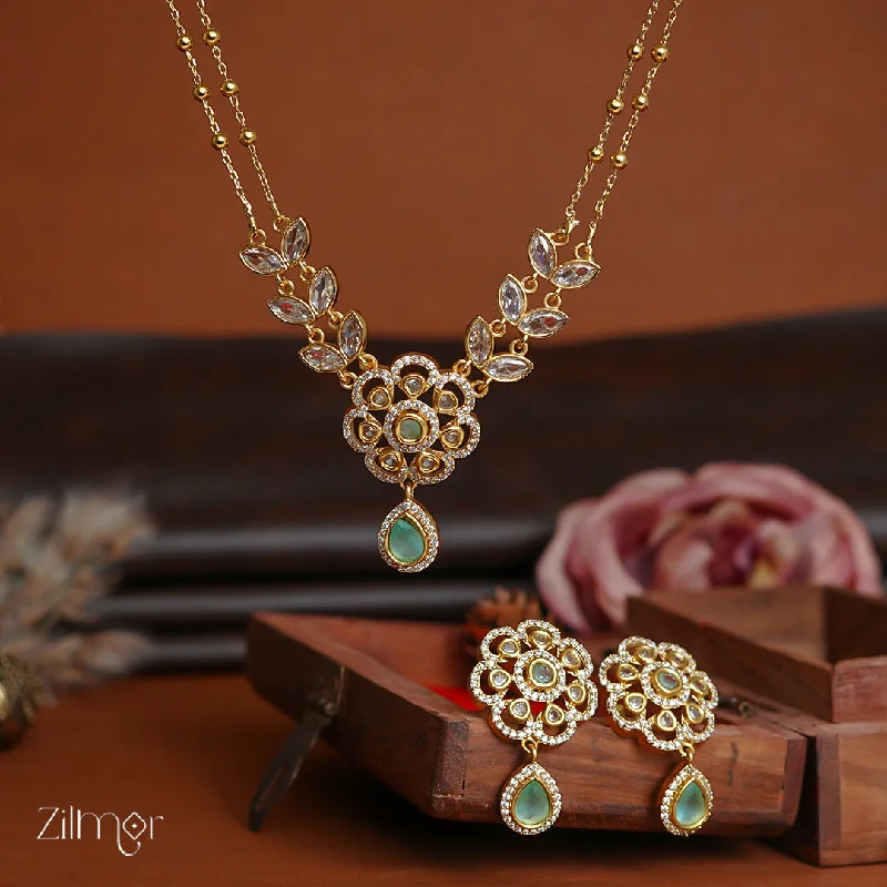 fashion necklaces for women -SN1011329 - Premium Antique AD Stone Double Layer Necklace with Earrings