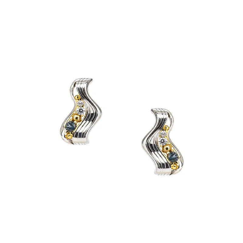 gold stud earrings for women -Silver and 10k Gold Rocks 'n Rivers Stud Earrings - London Blue Topaz