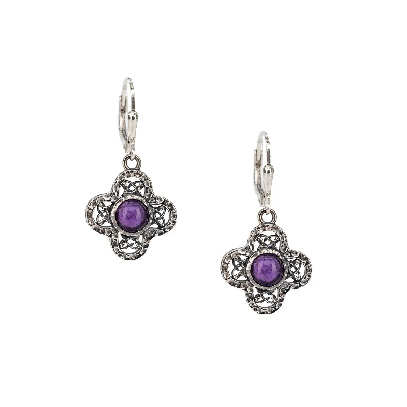 classic pearl earrings for women -Silver Whirlpool Leverback Earrings - Amethyst