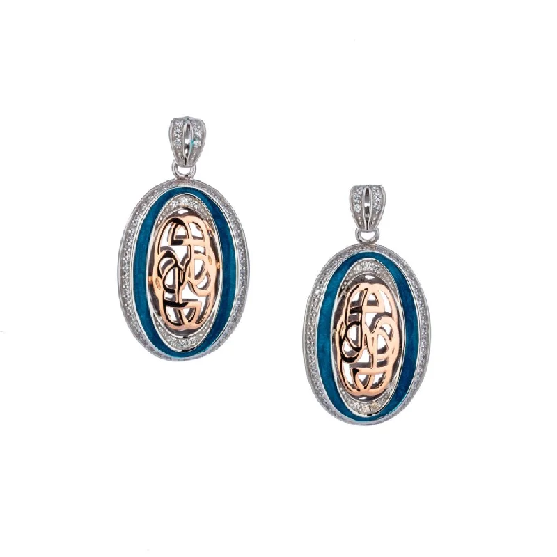 artistic earrings for women -Silver and 10k Rose Gold Path of Life Enamel Oval Post Earrings