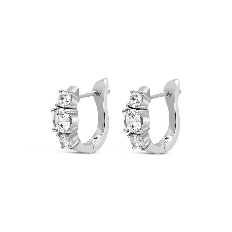 trendy ear climbers for women -TRIPLE ROUND STONED HOOP SILVER EARRING